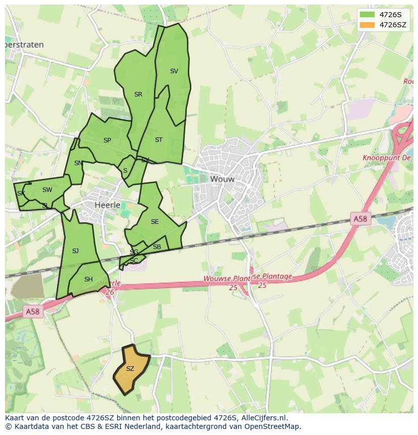 Afbeelding van het postcodegebied 4726 SZ op de kaart.