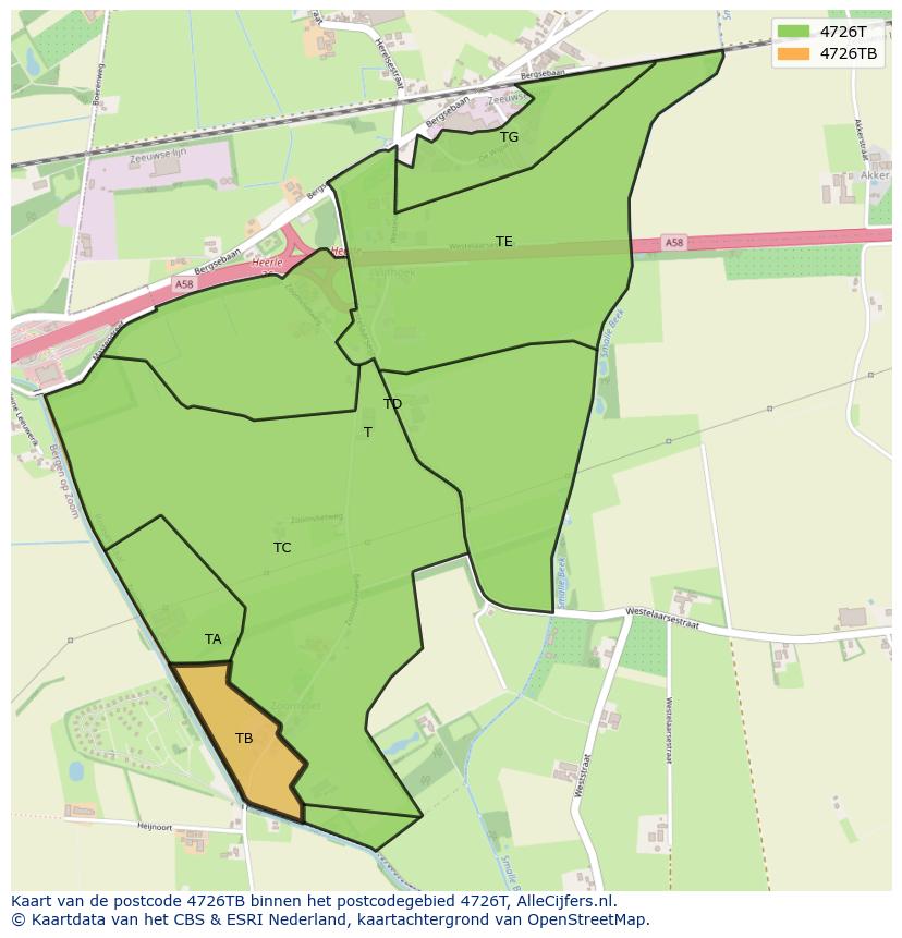 Afbeelding van het postcodegebied 4726 TB op de kaart.