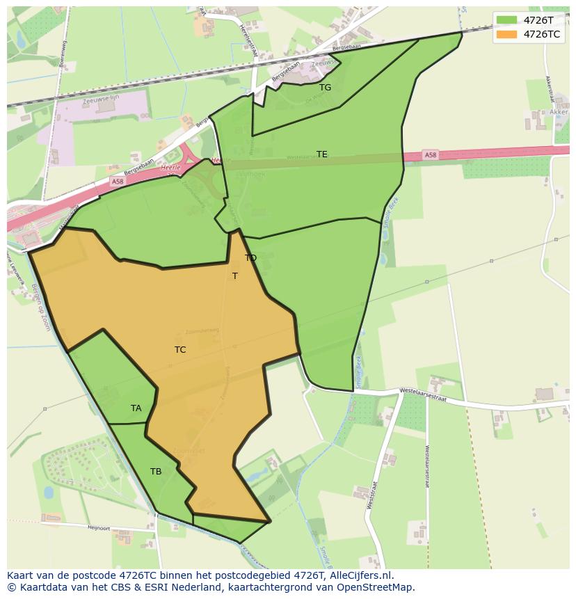 Afbeelding van het postcodegebied 4726 TC op de kaart.