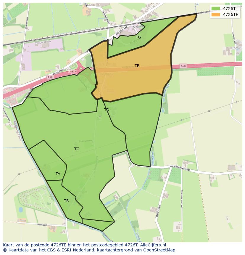 Afbeelding van het postcodegebied 4726 TE op de kaart.