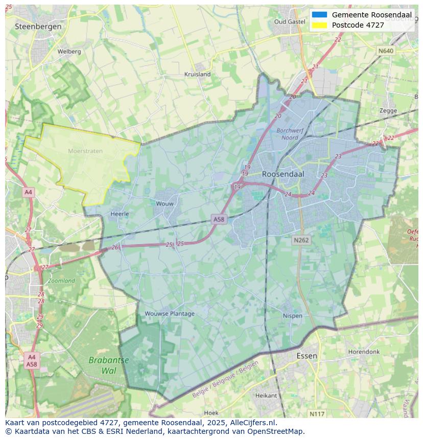 Afbeelding van het postcodegebied 4727 op de kaart.