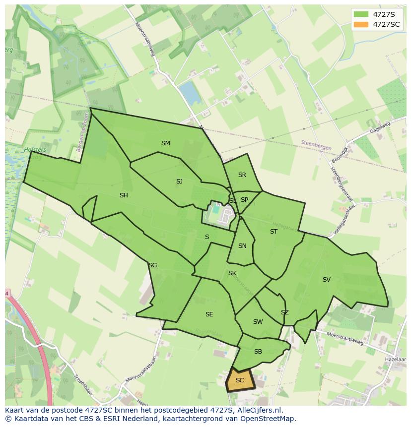 Afbeelding van het postcodegebied 4727 SC op de kaart.