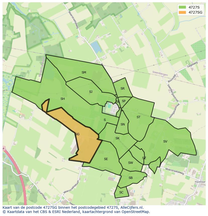 Afbeelding van het postcodegebied 4727 SG op de kaart.