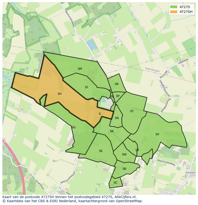 Afbeelding van het postcodegebied 4727 SH op de kaart.