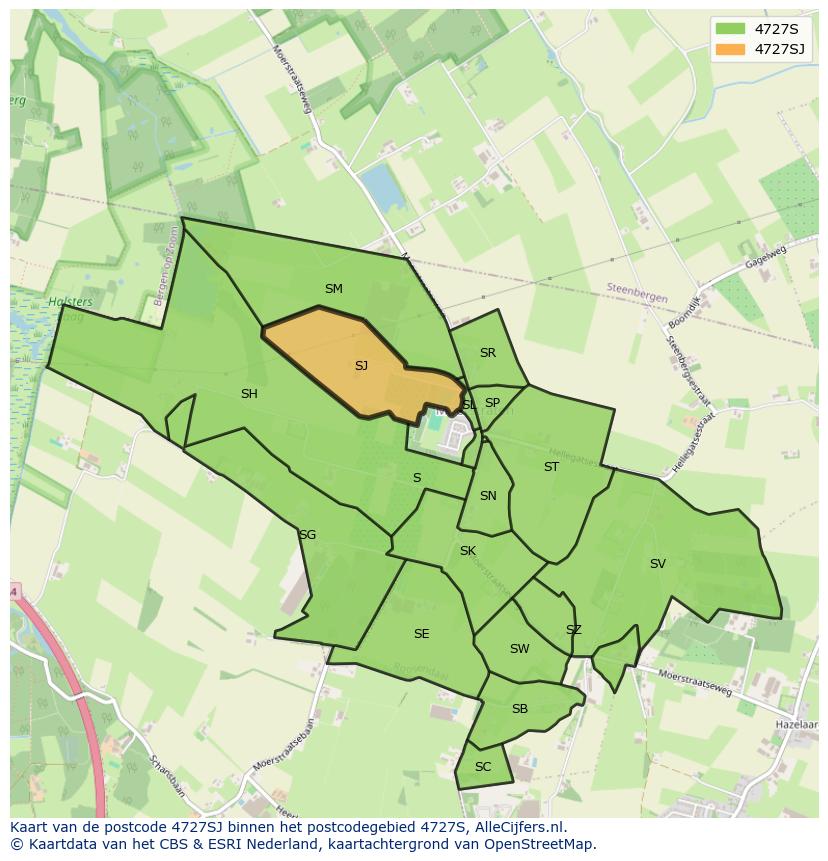 Afbeelding van het postcodegebied 4727 SJ op de kaart.