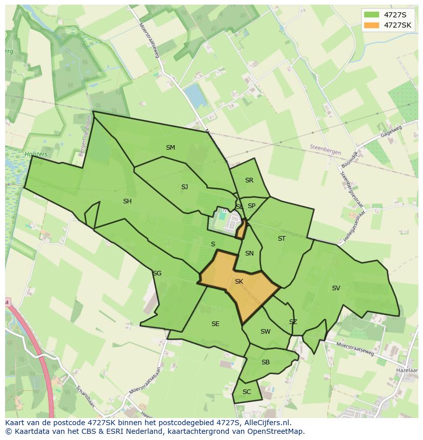 Afbeelding van het postcodegebied 4727 SK op de kaart.