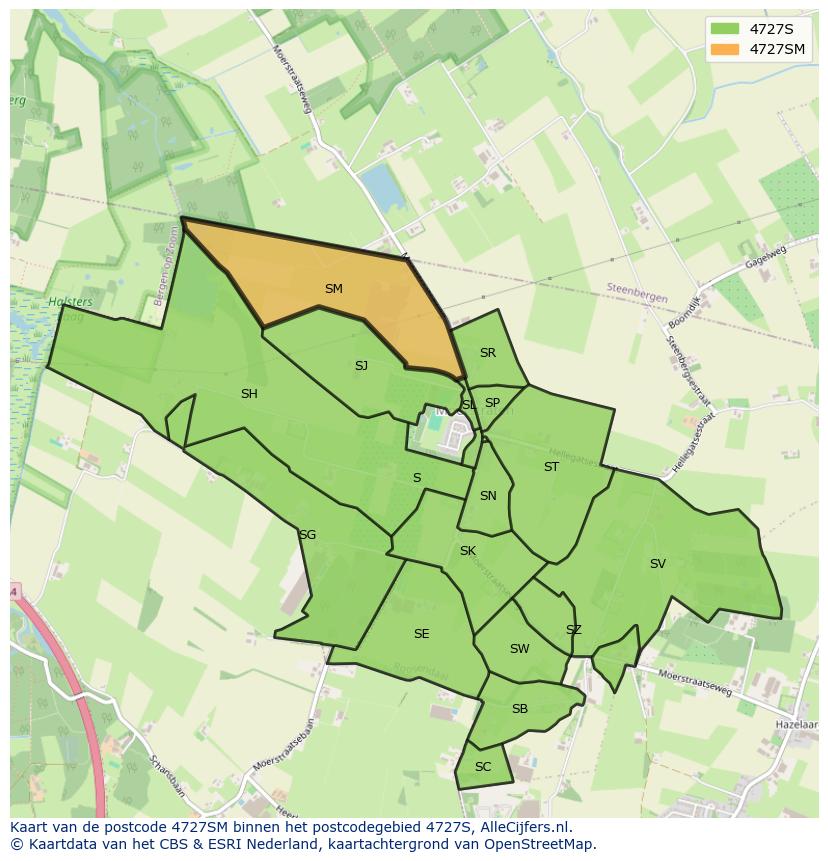 Afbeelding van het postcodegebied 4727 SM op de kaart.