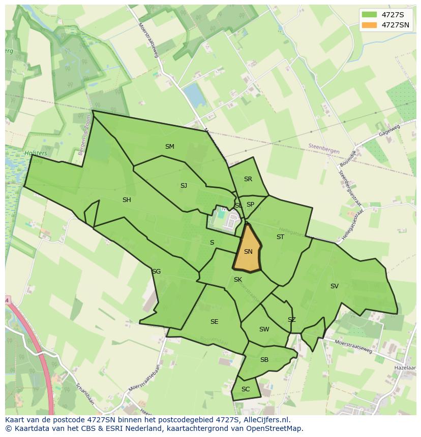 Afbeelding van het postcodegebied 4727 SN op de kaart.