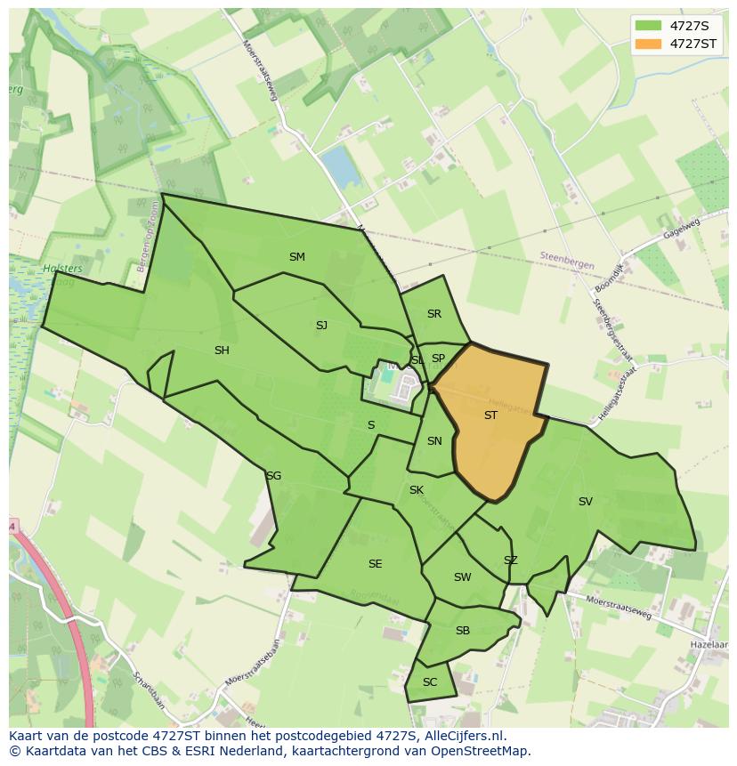 Afbeelding van het postcodegebied 4727 ST op de kaart.