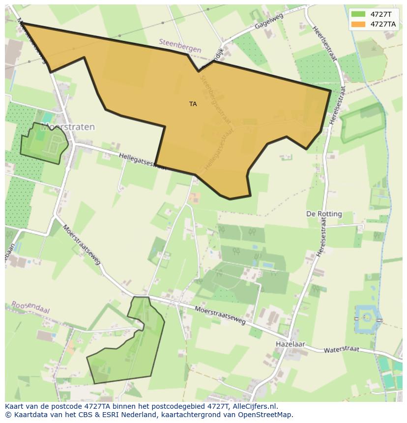 Afbeelding van het postcodegebied 4727 TA op de kaart.