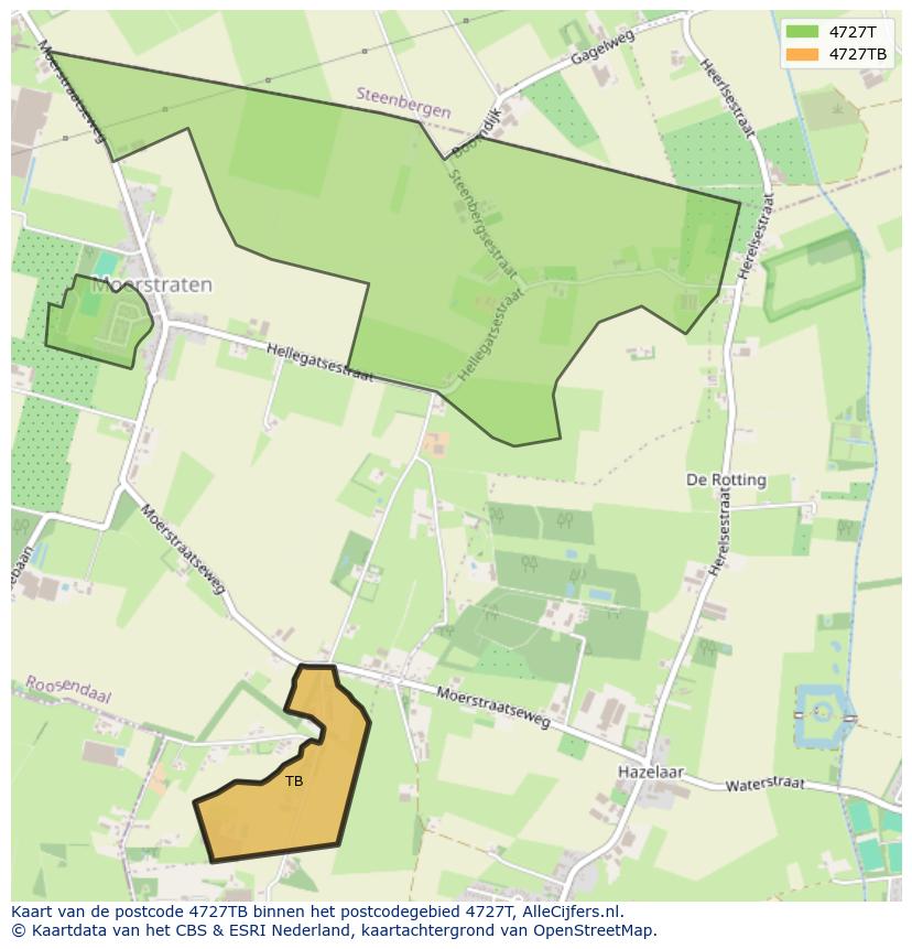 Afbeelding van het postcodegebied 4727 TB op de kaart.