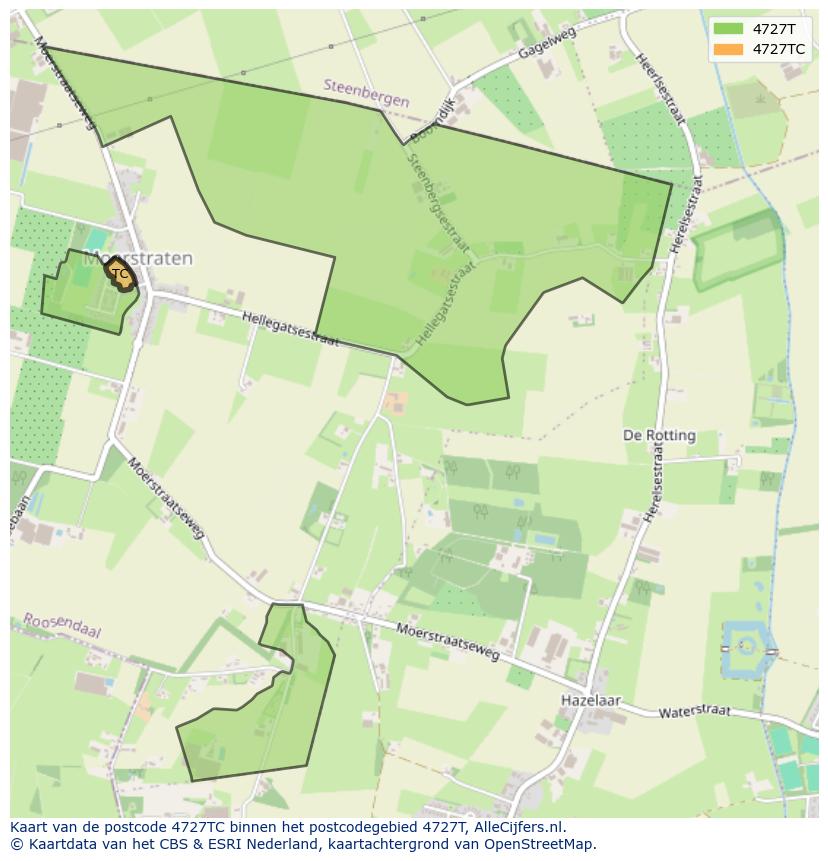 Afbeelding van het postcodegebied 4727 TC op de kaart.