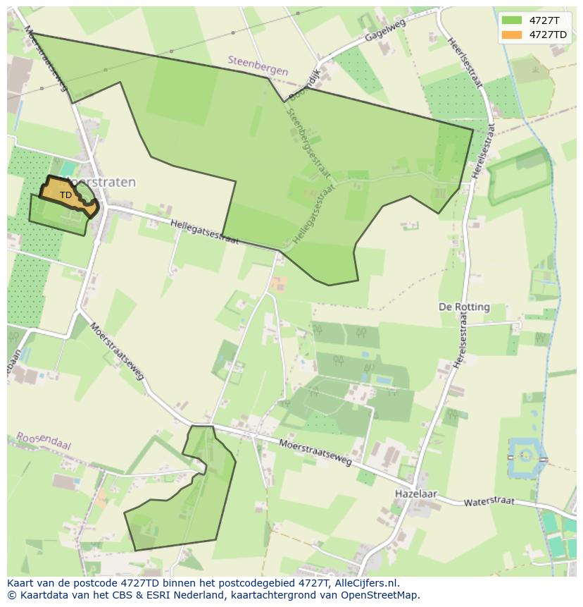 Afbeelding van het postcodegebied 4727 TD op de kaart.