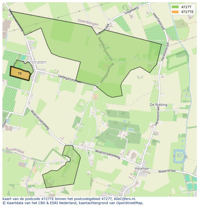 Afbeelding van het postcodegebied 4727 TE op de kaart.