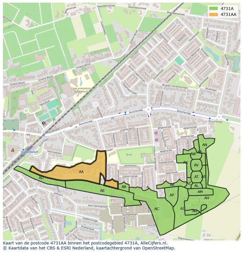 Afbeelding van het postcodegebied 4731 AA op de kaart.