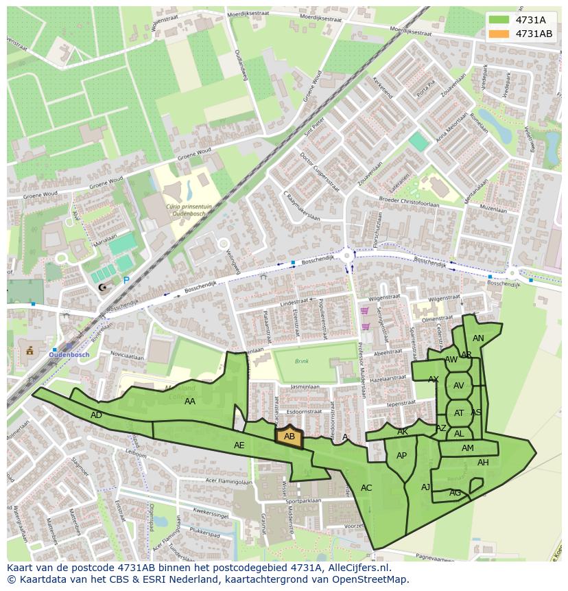 Afbeelding van het postcodegebied 4731 AB op de kaart.