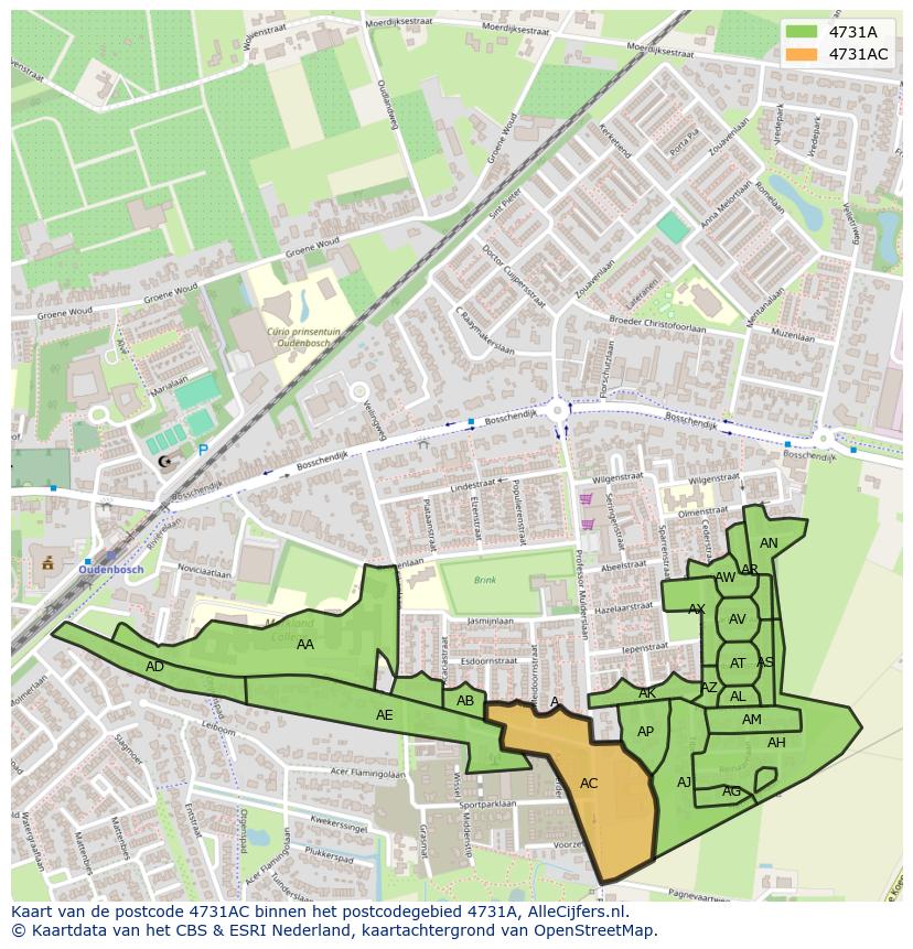 Afbeelding van het postcodegebied 4731 AC op de kaart.