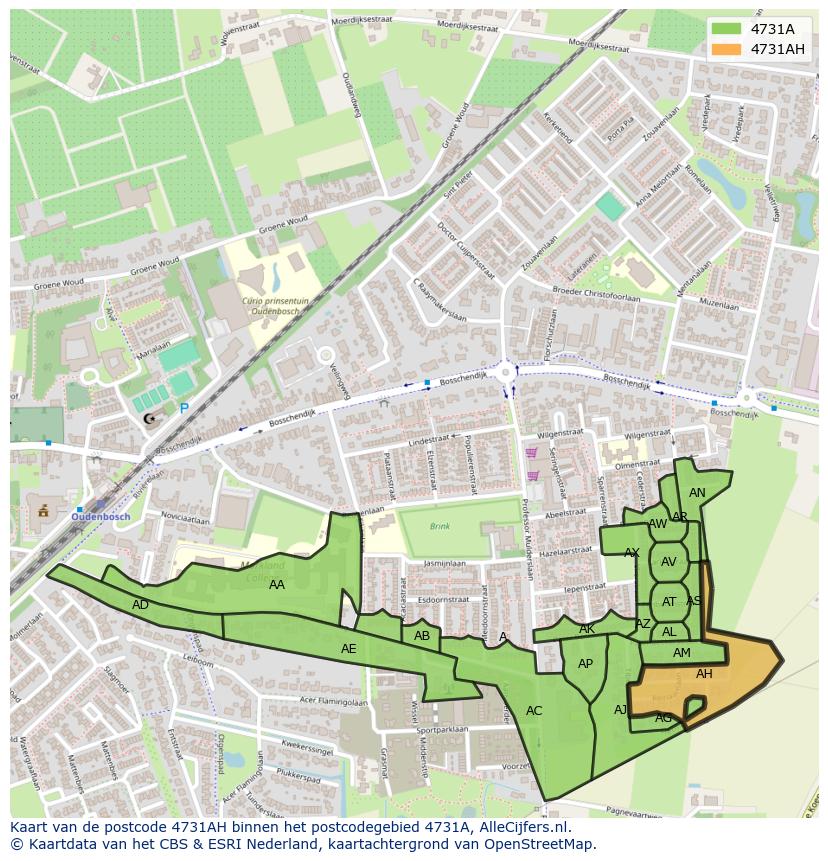 Afbeelding van het postcodegebied 4731 AH op de kaart.