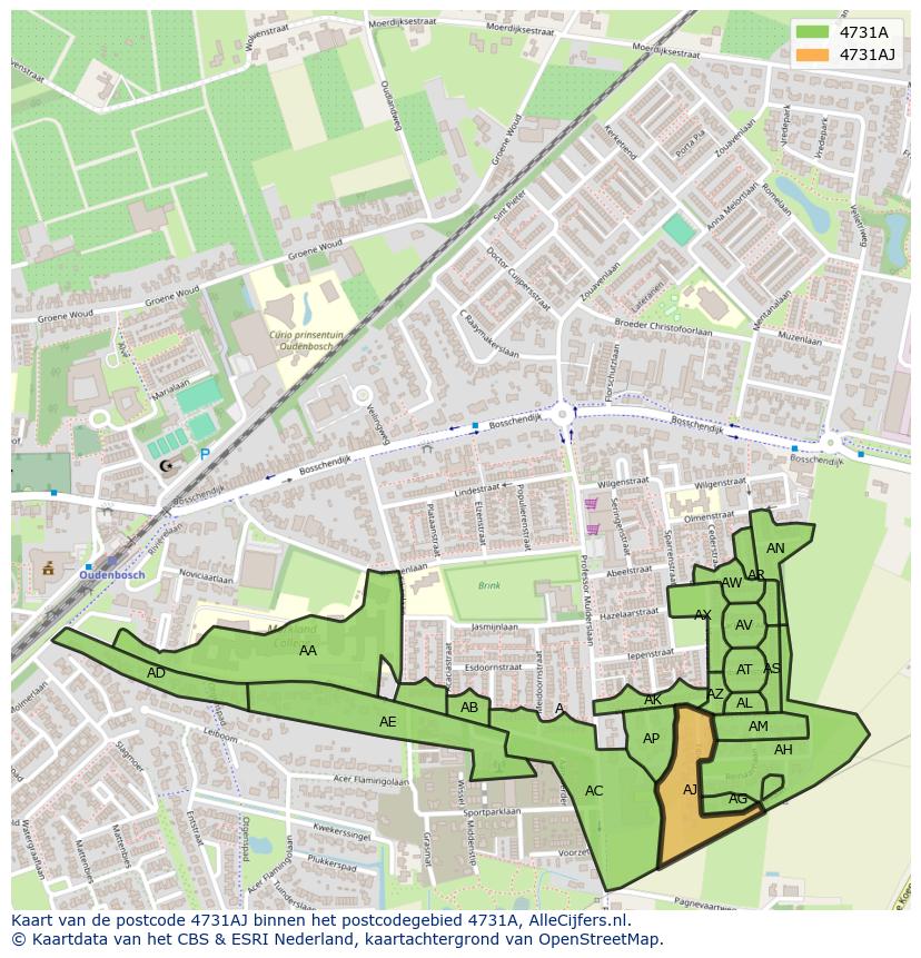 Afbeelding van het postcodegebied 4731 AJ op de kaart.