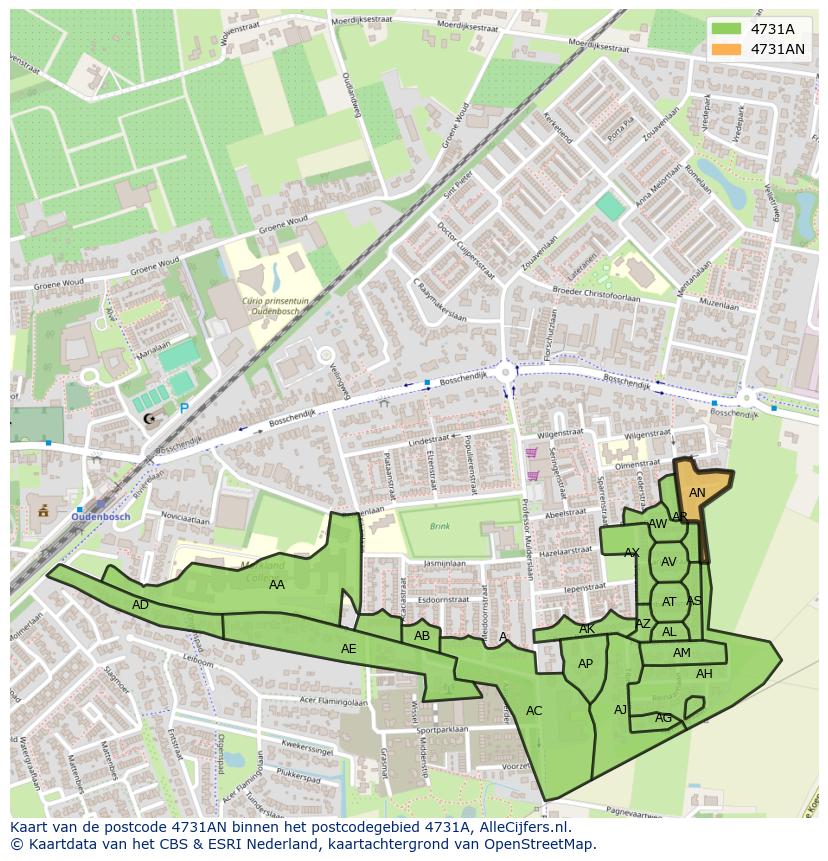 Afbeelding van het postcodegebied 4731 AN op de kaart.