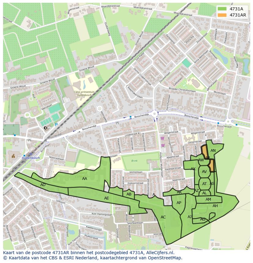 Afbeelding van het postcodegebied 4731 AR op de kaart.