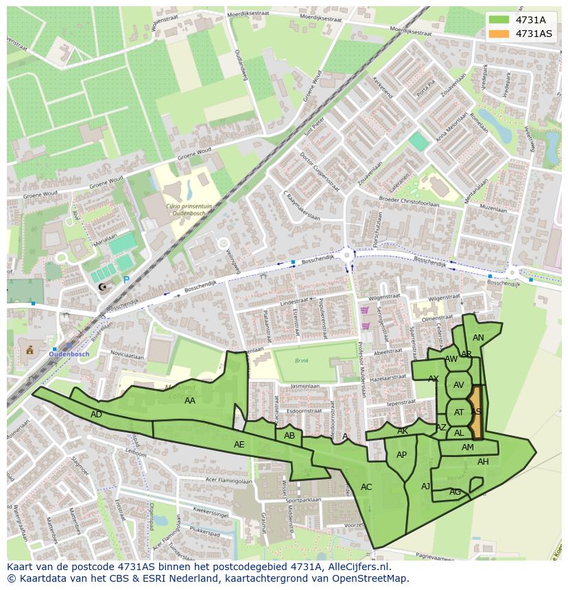 Afbeelding van het postcodegebied 4731 AS op de kaart.