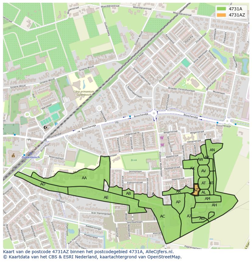 Afbeelding van het postcodegebied 4731 AZ op de kaart.