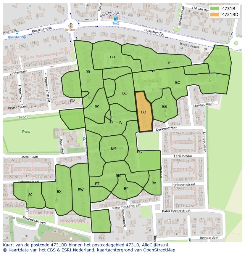 Afbeelding van het postcodegebied 4731 BD op de kaart.