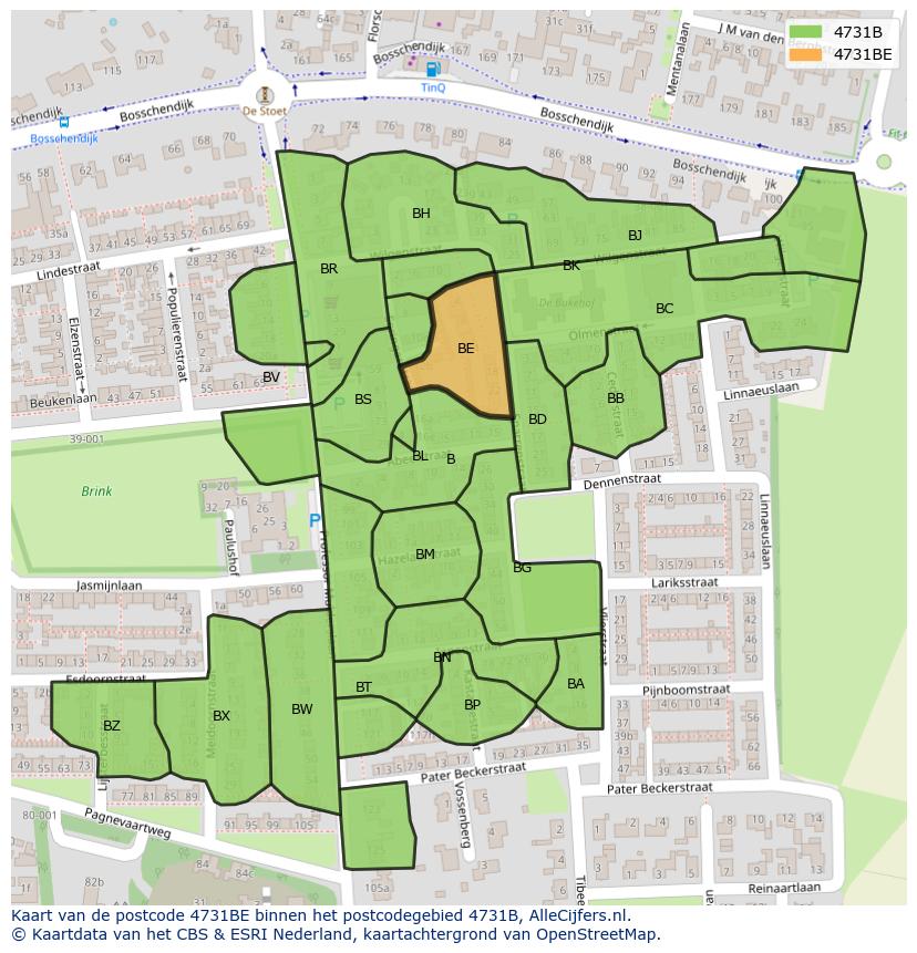 Afbeelding van het postcodegebied 4731 BE op de kaart.