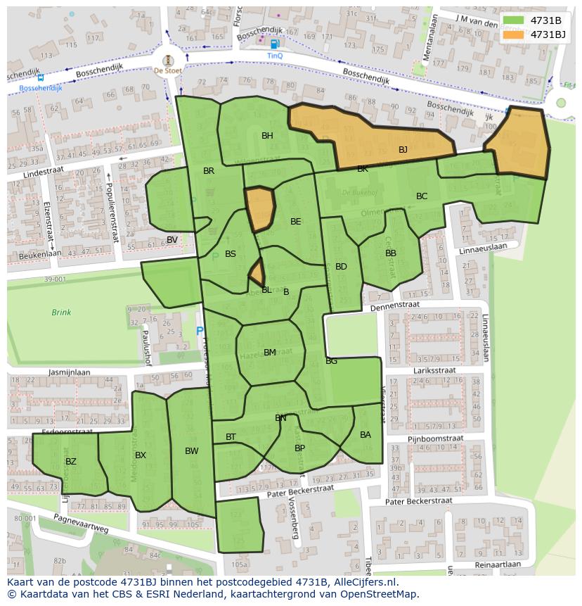 Afbeelding van het postcodegebied 4731 BJ op de kaart.