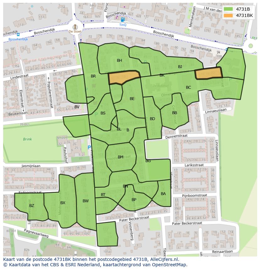 Afbeelding van het postcodegebied 4731 BK op de kaart.