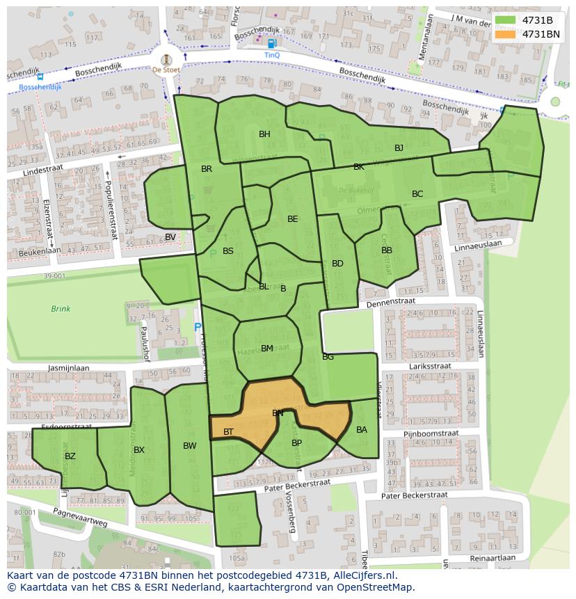 Afbeelding van het postcodegebied 4731 BN op de kaart.