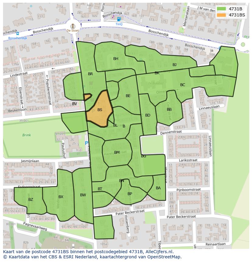 Afbeelding van het postcodegebied 4731 BS op de kaart.