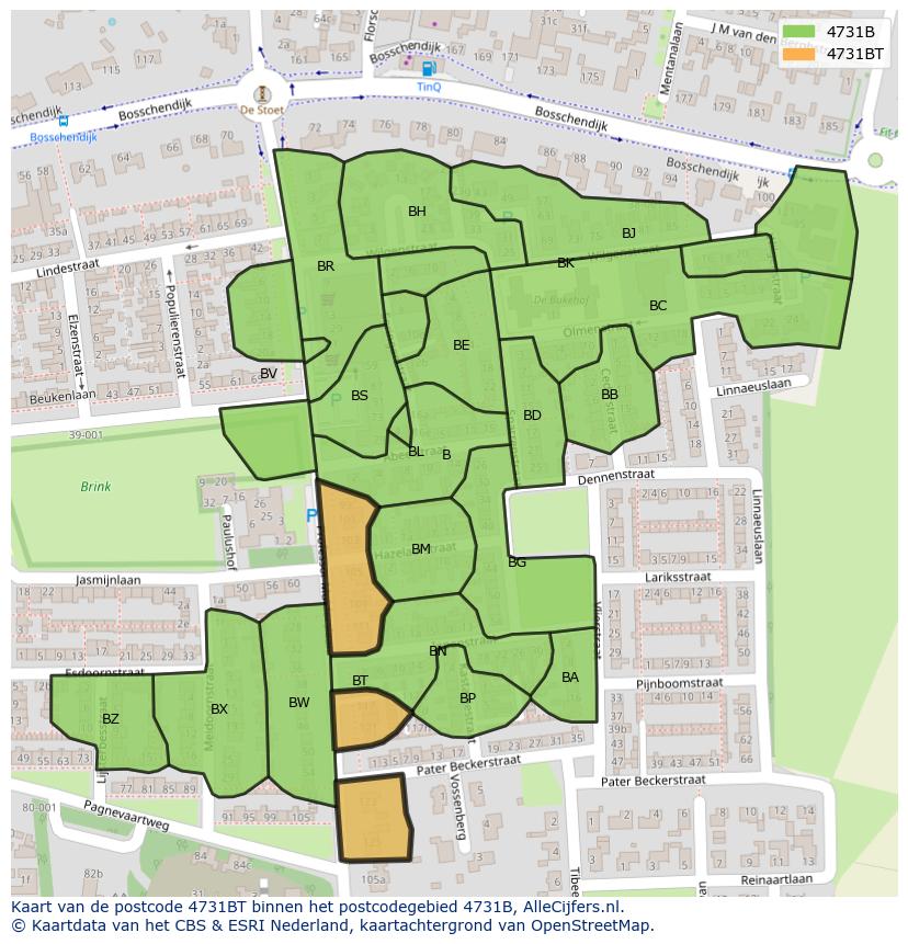 Afbeelding van het postcodegebied 4731 BT op de kaart.
