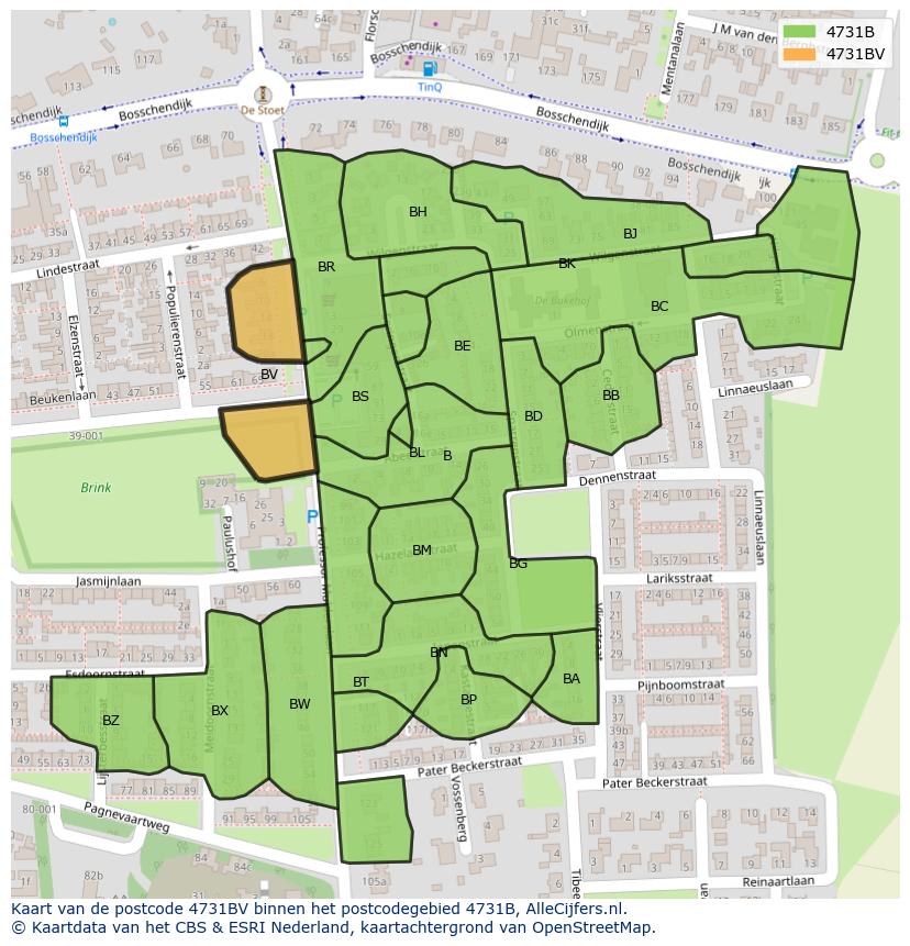 Afbeelding van het postcodegebied 4731 BV op de kaart.