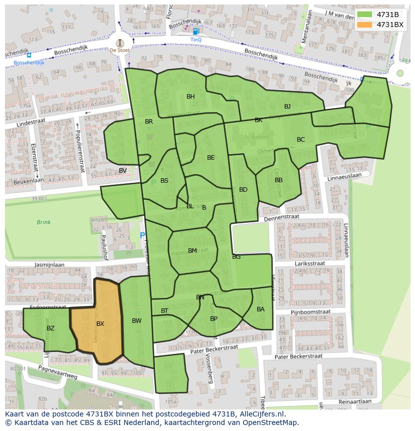 Afbeelding van het postcodegebied 4731 BX op de kaart.