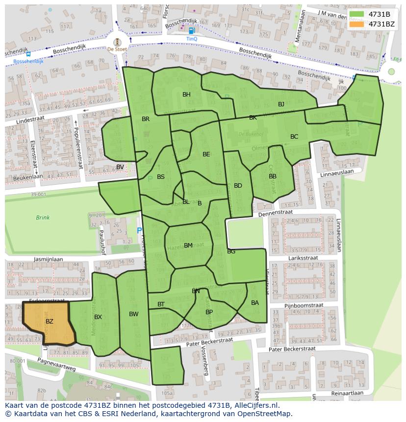 Afbeelding van het postcodegebied 4731 BZ op de kaart.