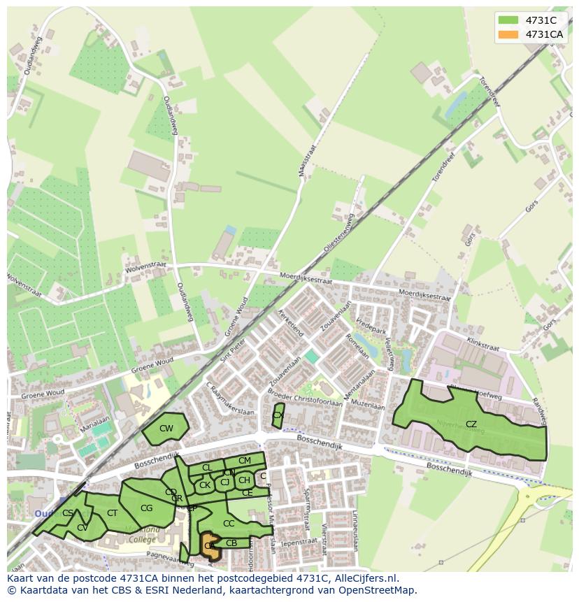 Afbeelding van het postcodegebied 4731 CA op de kaart.