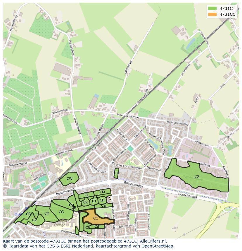 Afbeelding van het postcodegebied 4731 CC op de kaart.