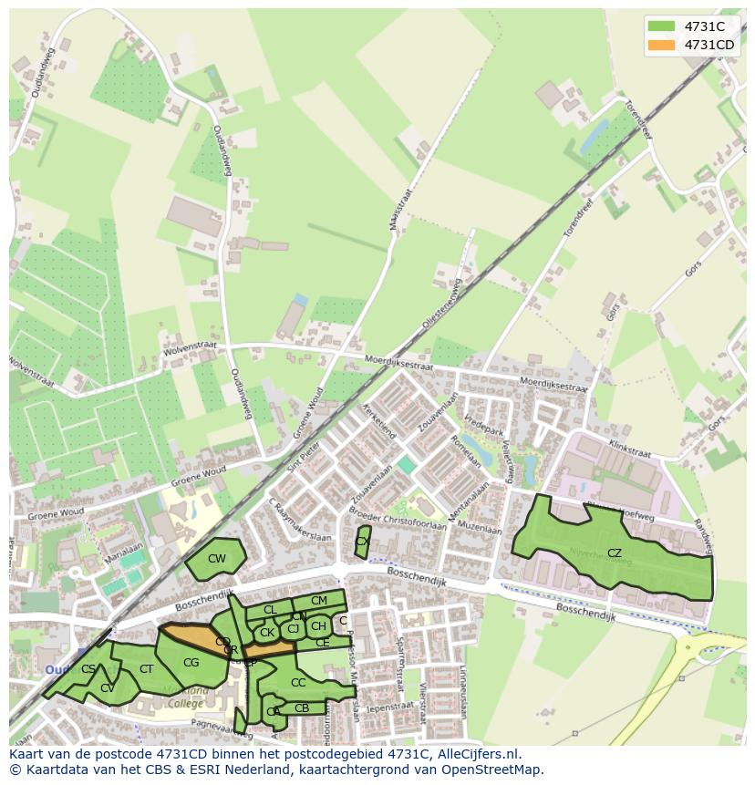 Afbeelding van het postcodegebied 4731 CD op de kaart.