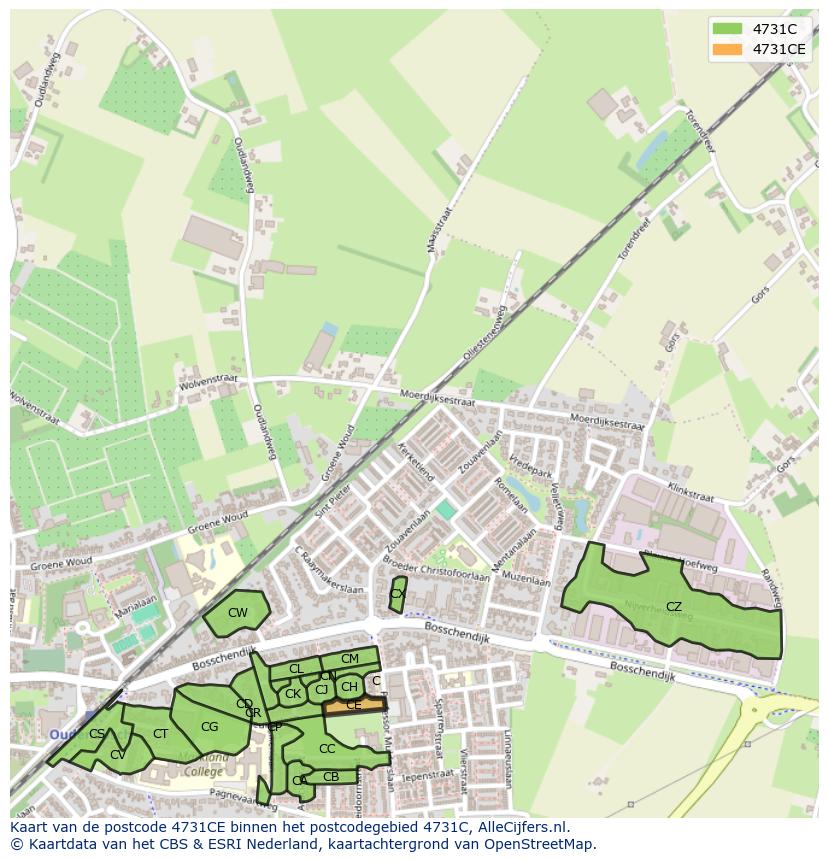 Afbeelding van het postcodegebied 4731 CE op de kaart.