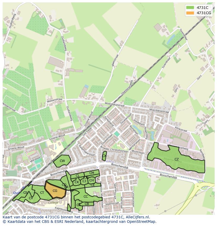 Afbeelding van het postcodegebied 4731 CG op de kaart.
