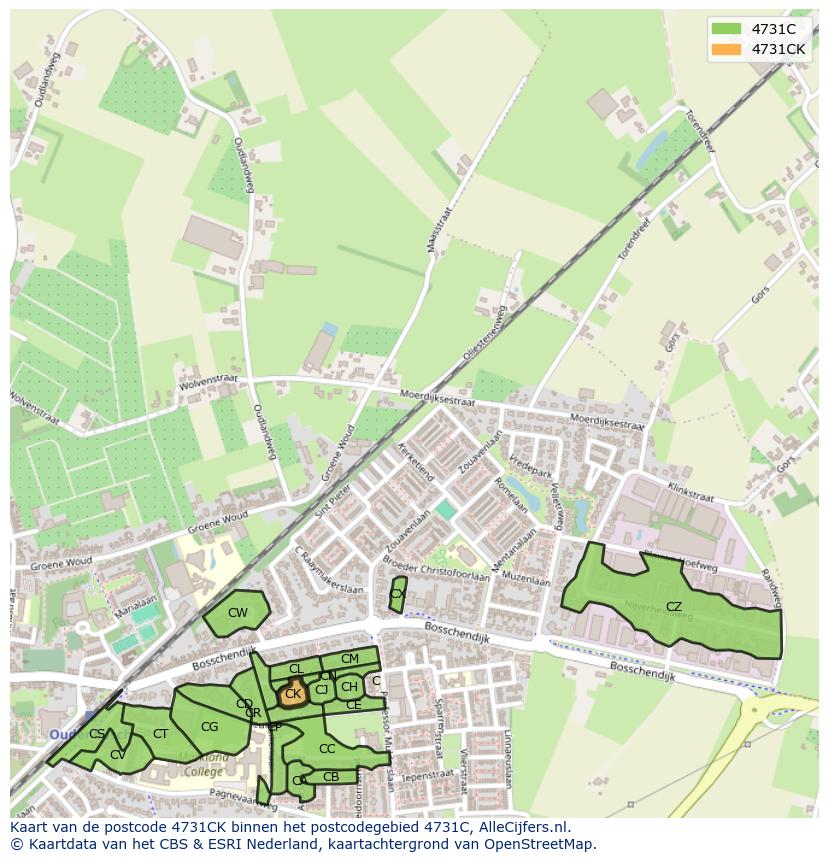 Afbeelding van het postcodegebied 4731 CK op de kaart.