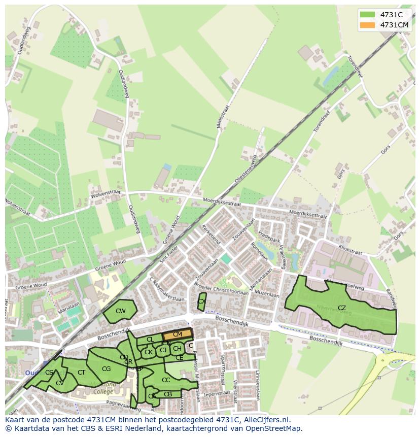 Afbeelding van het postcodegebied 4731 CM op de kaart.