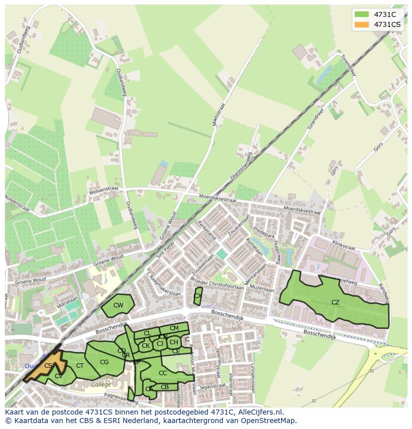 Afbeelding van het postcodegebied 4731 CS op de kaart.