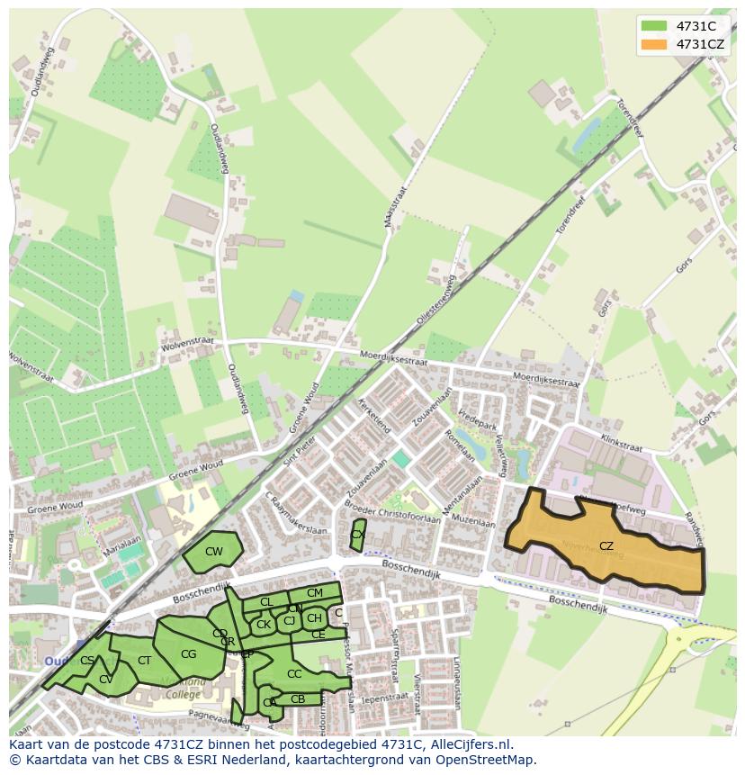 Afbeelding van het postcodegebied 4731 CZ op de kaart.