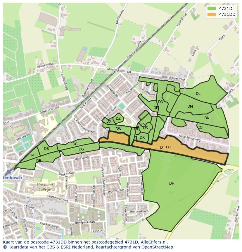Afbeelding van het postcodegebied 4731 DD op de kaart.