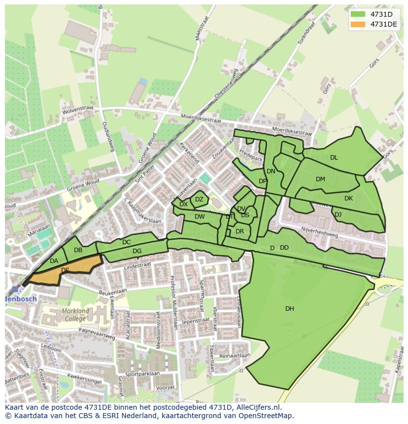 Afbeelding van het postcodegebied 4731 DE op de kaart.