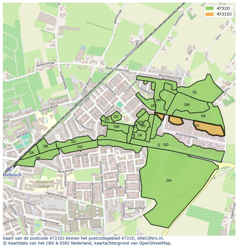 Afbeelding van het postcodegebied 4731 DJ op de kaart.