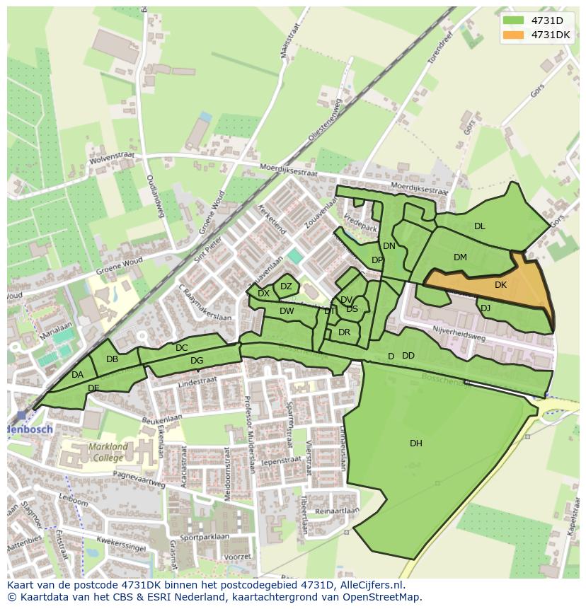 Afbeelding van het postcodegebied 4731 DK op de kaart.